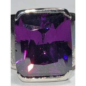 Purple Cubic Zirconia Gemstone 925 Sterling Silver Men's Signet Ring Square Cut
